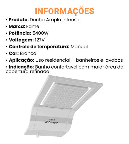 Ducha Ampla Chuveiro Banho Intense 5400w 127v Fame Branca