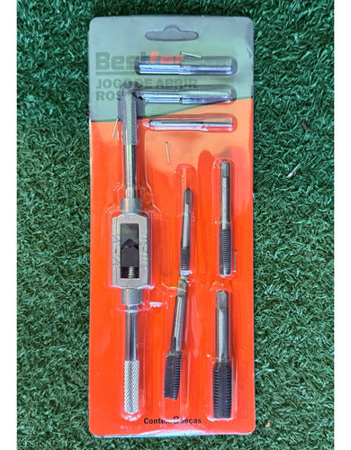 kit 8 peças jogo macho abrir fazer rosca aço carbono bestfer prateado