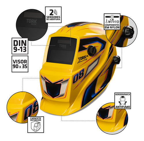 Mascara De Solda Escurecimento Auto Tork Racing 4k Amarela - Amarelo - Racing 08