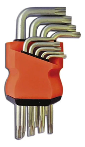 Jogo De Chaves Torx Curta 9 Peças Em Aço Bestfer C/ Guia Prateado