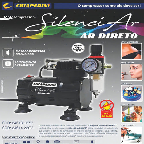 compressor ar direto silencioso c/filtro 24613 chiaperini preto