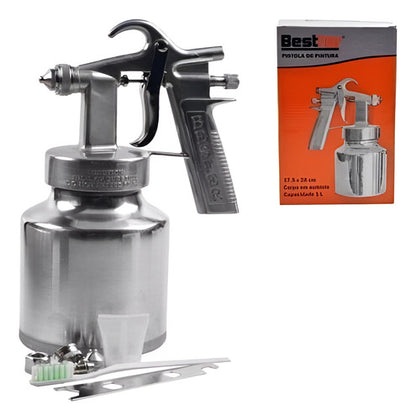 Pistola De Tinta Baixa Pressão Ar Direto 1000ml Aluminio Cor Prata