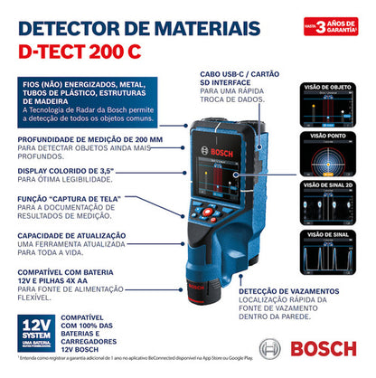 Detector Metais Pvc Digital Scanner C/ Bolsa Dtect200c Bosch Azul