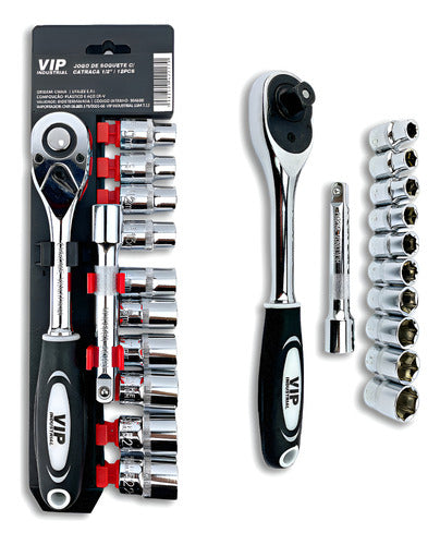 jogo soquete sextavado catraca extensor 1/2 crv 12 peças