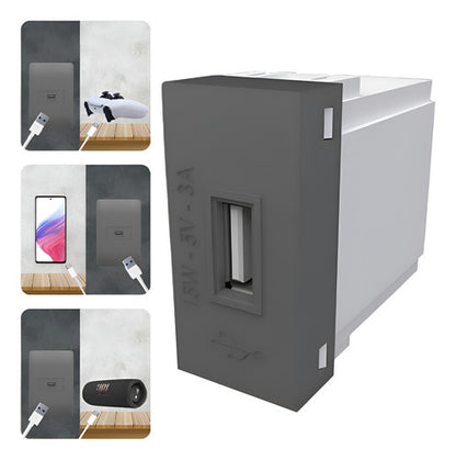 Módulo Tomada Usb 3a Bivolt Habitat Onix Chumbo Cinza Fame