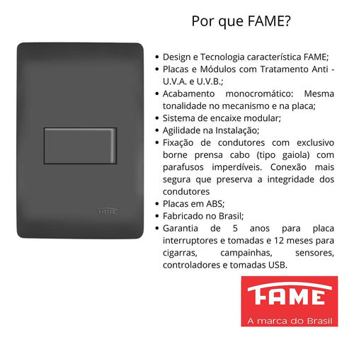 interruptor simples 10a tomada 2p+t 20a habitat black fame