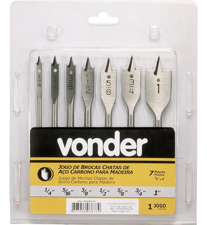 Jogo De Brocas Chatas De 1/4 A 1 Com 7 Peças Vonder