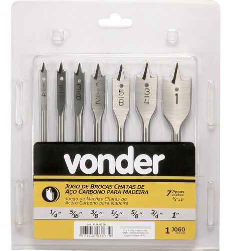 Jogo De Brocas Chatas De 1/4 A 1 Com 7 Peças Vonder