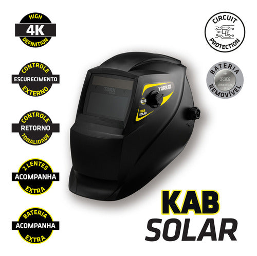 Máscara Solda 4k Auto Escurecimento Kab Solar + 2 Esquadros Preto Kab 4k