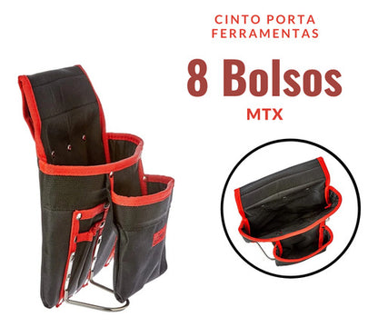 Bolsa Cinto Para Ferramentas 8 Bolsos E Suporte Para Martelo
