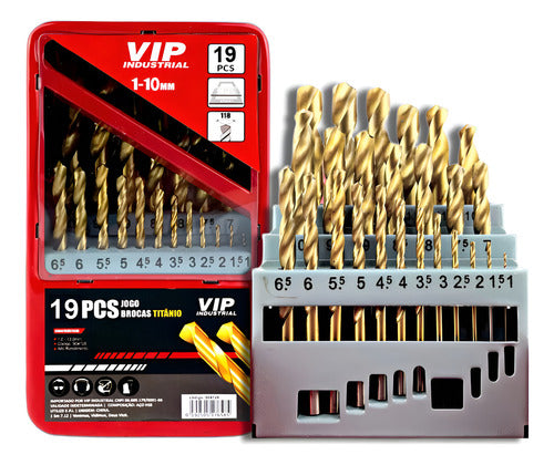 Jogo De Brocas Titânio 1mm Ao 10mm Aço Rápido 19 Peças Vip