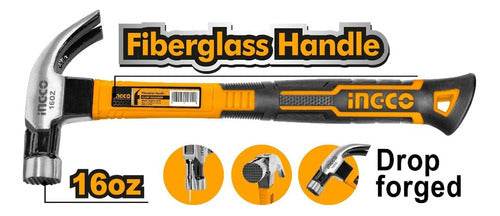 martelo unha magnético cabeça aço forjado 450g 29mm ingco