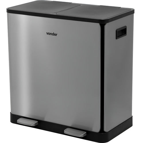lixeira inox dupla vonder 30l com pedal e tampa soft-close