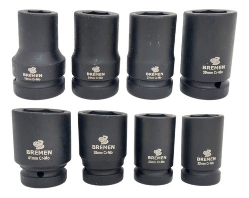 kit soquete médio de impacto 1 pol 19 a 41 mm 8 peças bremen