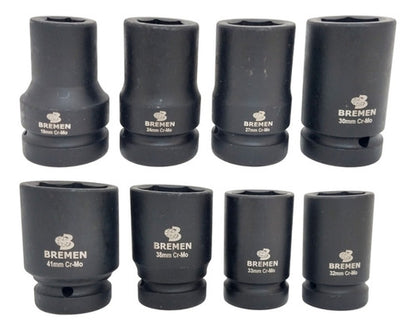 Kit Soquete Médio De Impacto 1 Pol 19 A 41 Mm 8 Peças Bremen