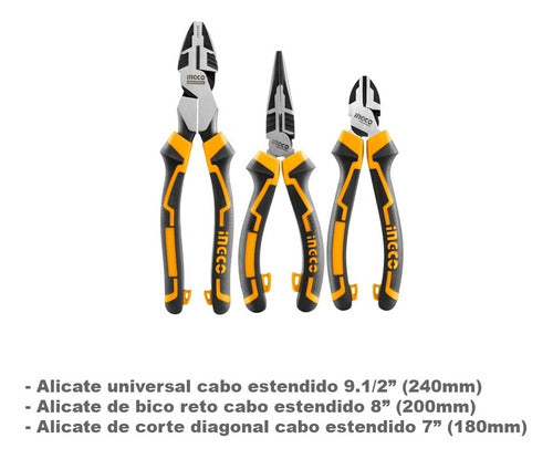 jogo de alicates industriais com 3 peças - ingco