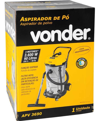 Aspirador De Pó E Líquidos 90 Litros 3.600w Apv3690 Vonder A Amarelo