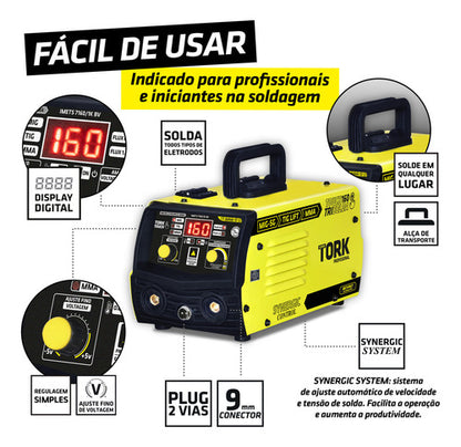 Maquina Solda 160a Mig S/ Gás 3 Em 1 Tig Eletrodo Máscara Bv Amarelo