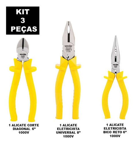 kit 3 alicates corte bico longo universal isolado vonder