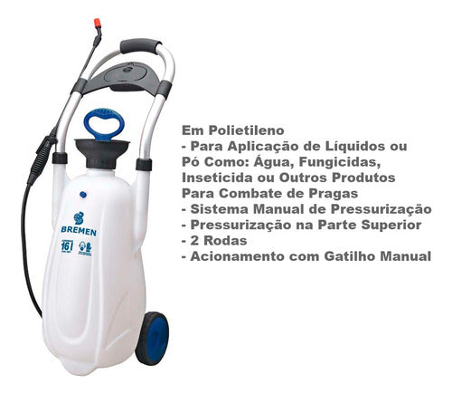 pulverizador bomba manual tipo carrinho agrícola 16 litros