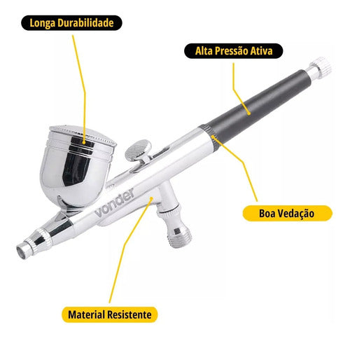 aerógrafo com acessórios 13 pcs vonder 6220013000 prateado