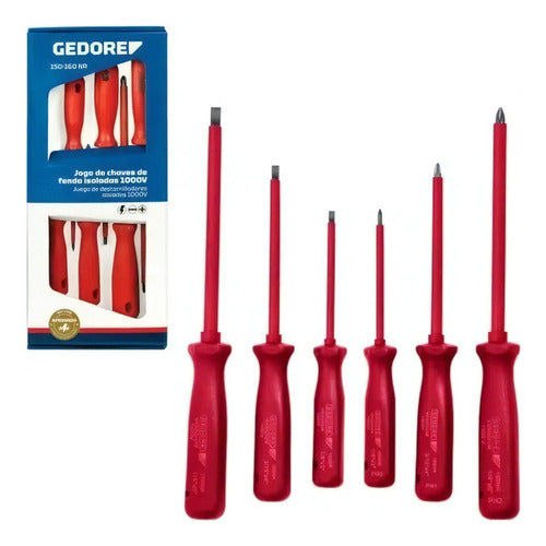 jogo chave de fenda e phillips 6 peças isoladas 1000v gedore