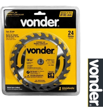 Lâmina De Serra Circular 24 Dentes Metal Duro 185mm Vonder