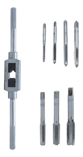 kit 8 peças jogo macho abrir fazer rosca aço carbono bestfer prateado