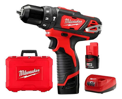 furadeira impacto 3/8  milwaukee 2408-259 2 baterias 12v 2ah vermelho