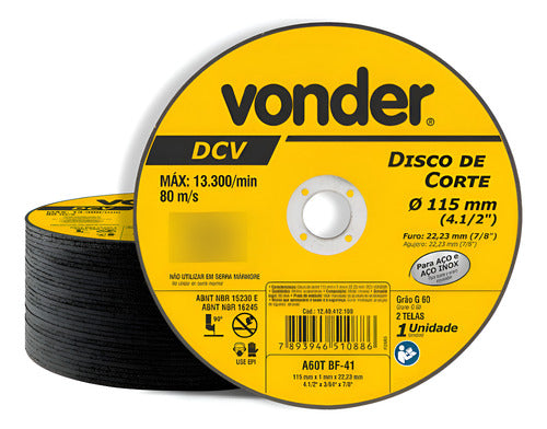 disco de corte fino vonder dcv 115mm 4.1/2 pol 25 unds amarelo