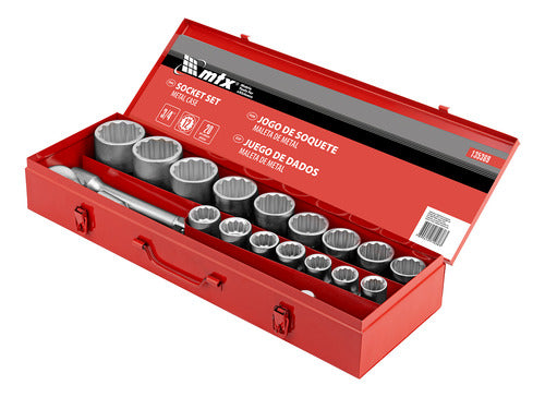 jogo de soquete estriado 3/4pol. 19-50mm 20pcs maleta mtx