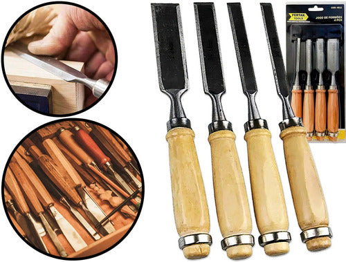 kit jogo formão profissional entalhar esculpir madeira 4 pçs