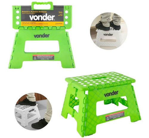 banqueta plástico dobrável verde 22cm vonder antiderrapante verde