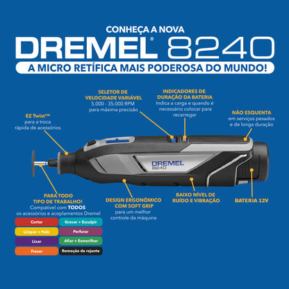 Dremel 8240 Micro Retífica Com 2 Baterias Carregador E Bolsa 175 W