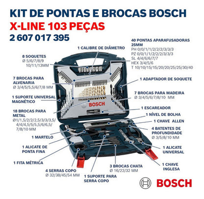 Jogo Estojo Kit Ferramentas 103 Peças Novo X-line Bosch