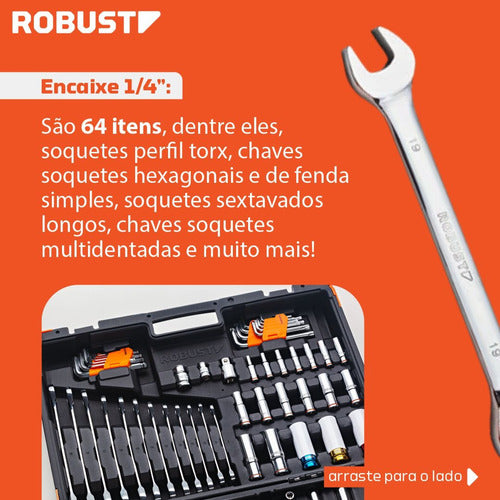 maleta jogo ferramentas completa gedore robust 178 peças preto e laranja