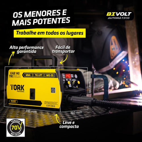 maquina solda mig 140a s/gás 3em1 tig eletrodo mascara bivol - amarelo/preto - 127/220v