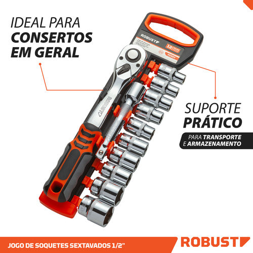 Jogo De Soquetes Sextavados 10 A 24mm 12 Peças Robust