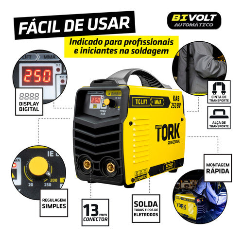Maquina De Solda Inversora Kab 250 Amp Mma Tig Tork Cor Amar Amarelo/preto