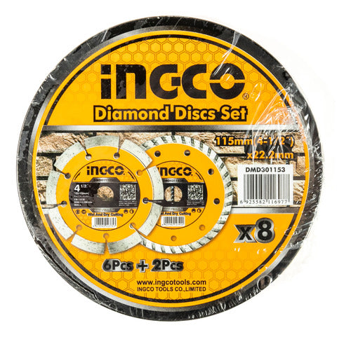 jogo de discos diamantados 8 unidades ingco segmentado+turbo