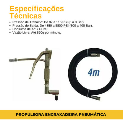 Propulsora Engraxadeira Pneumática P/ Graxa C/ Tambor 20kg