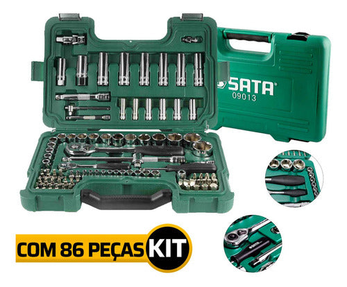 Jogo Soquete Sext 1/2 E 1/4 86 Pçs St09013sj Sata Cromado