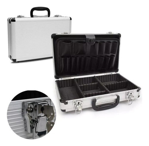 fertak maleta padrão aluminio pequena prata com divisórias