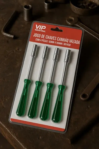 jogo de chaves canhão vazada 4 peças 6 a 10mm vip industrial verde