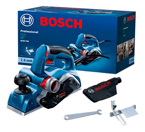 plaina bosch gho 700 700w 2 lâminas e coletor de pó azul 220v