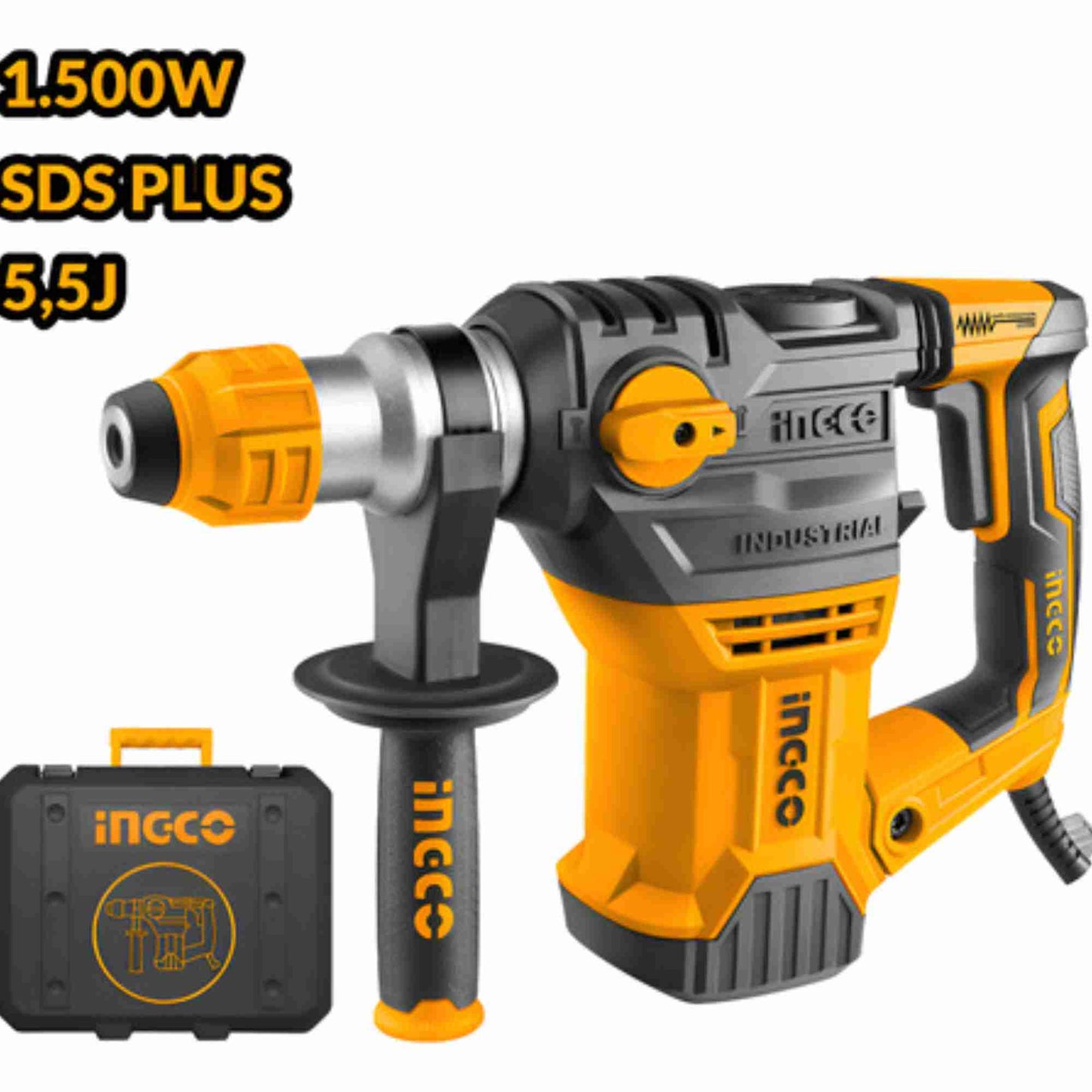 martelete perfurador rompedor sds 1500w 50hz/60hz ingco 5.5j - amarelo - 60 mhz