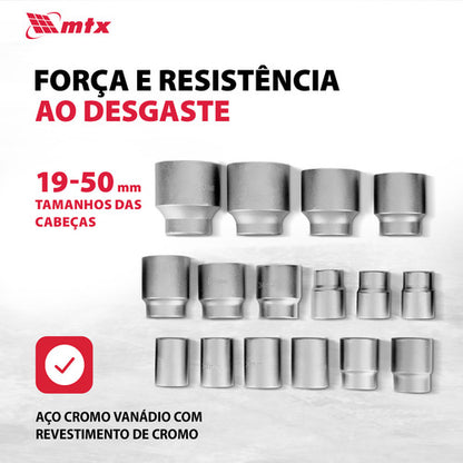 Jogo De Soquete Estriado 3/4pol. 19-50mm 20pcs Maleta Mtx