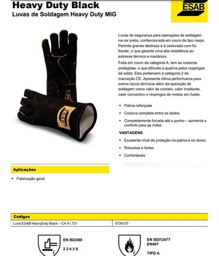 Luva De Soldagem Heavy Duty Black C.a 41.721 Tam 9 Esab