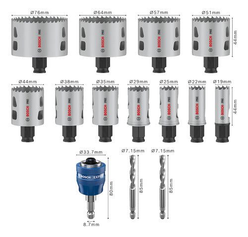 Jogo Serra Copo Pro Multi Material Bosch 14 Peças 19 A 76 Mm