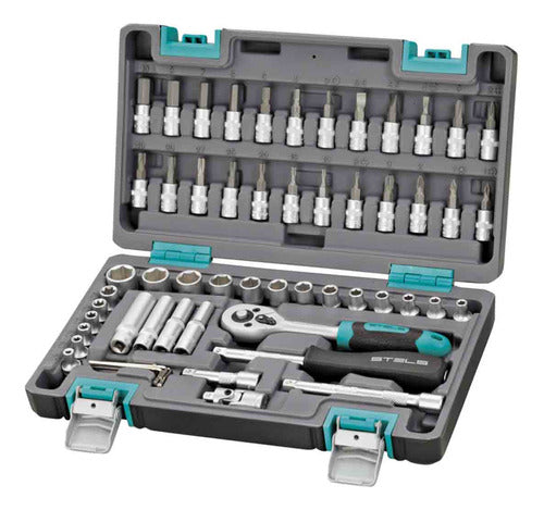 jogo soquete 1/4 57 peças bits - stels